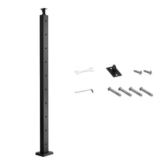 1-Pack Cable Railing Post, 36x2x2 In Horizontal-Hole Deck Railing Post with Pre-Drilled Holes, Stainless Steel Cable Rail Post with Horizontal and Curved Bracket, Black, 1JZLGZXHS9148RVYS001V0