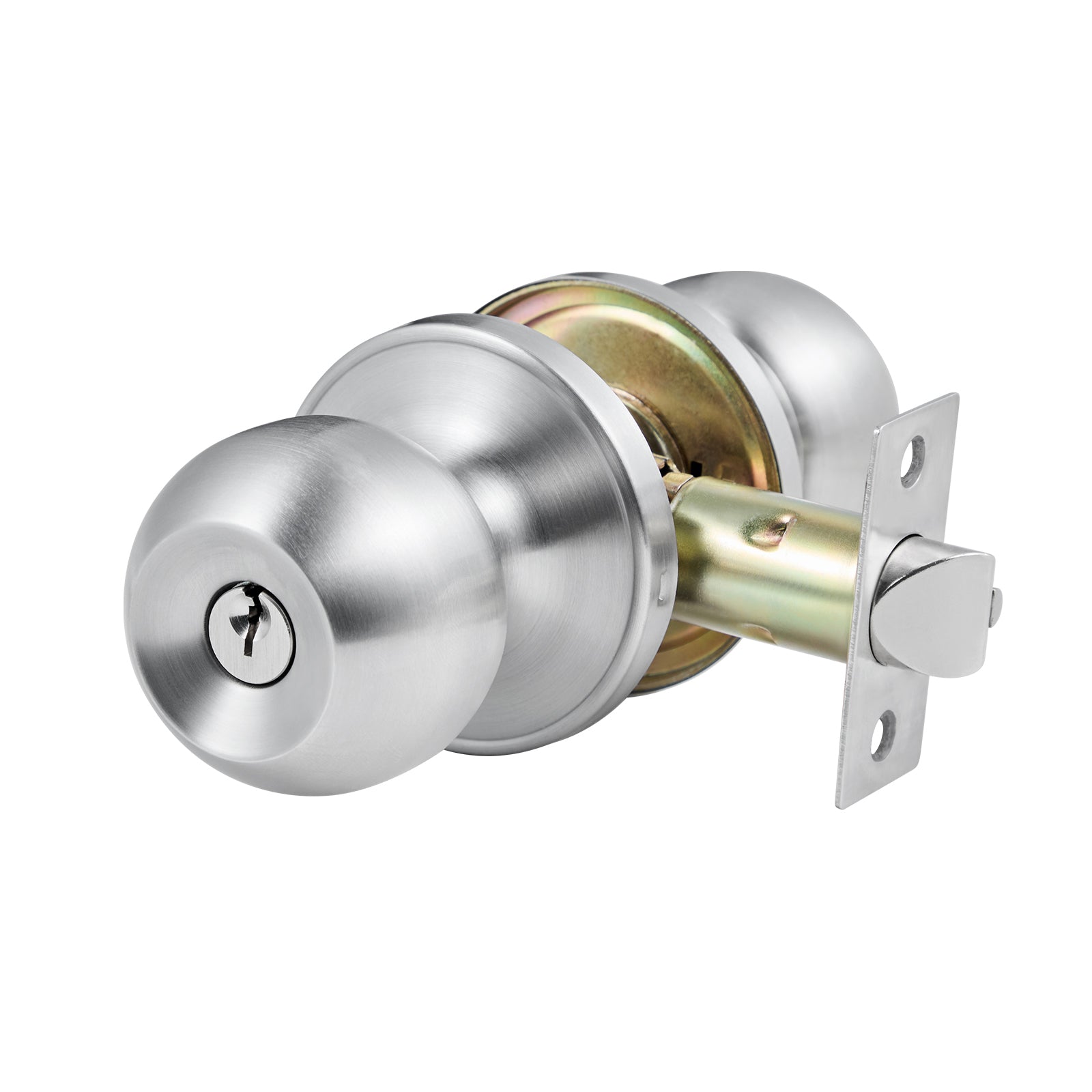 Round Privacy Door Knob for Bedroom Bathroom Satin Nickel Knob Keyed Entry