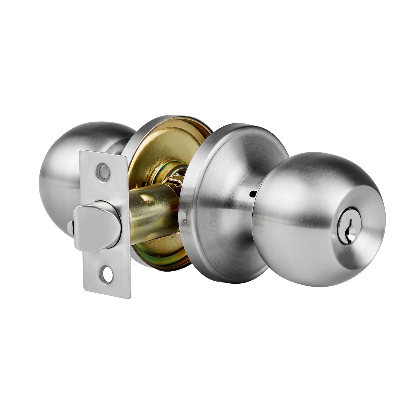 Round Privacy Door Knob for Bedroom Bathroom Satin Nickel Knob Keyed Entry