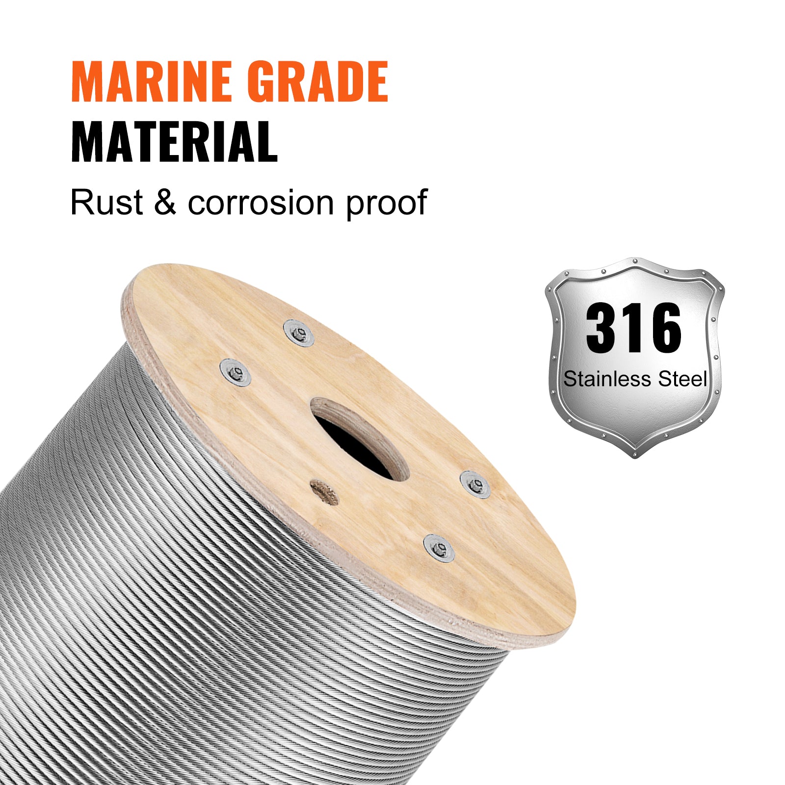 T316 Stainless Steel Cable, 1/8'' x 1000 ft, Braided Aircraft Wire Rope with 1x19 Strands Construction, 2100 lbs Breaking Strength, for Deck Railing Stair Handrail Balusters Porch Fence
