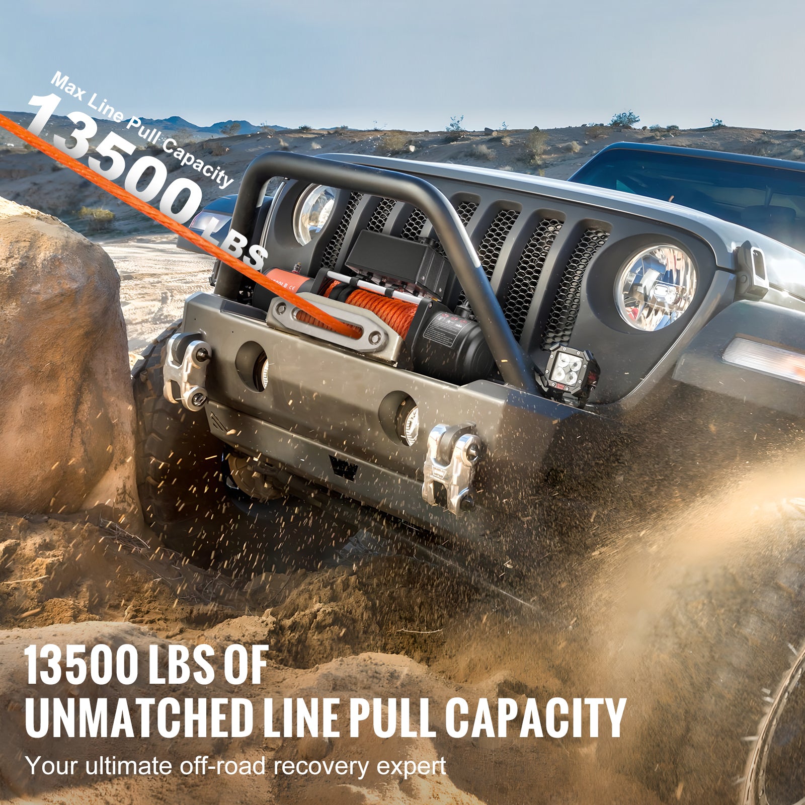 Electric Winch Truck 13,500 lb Synthetic Rope Waterproof Remote Control