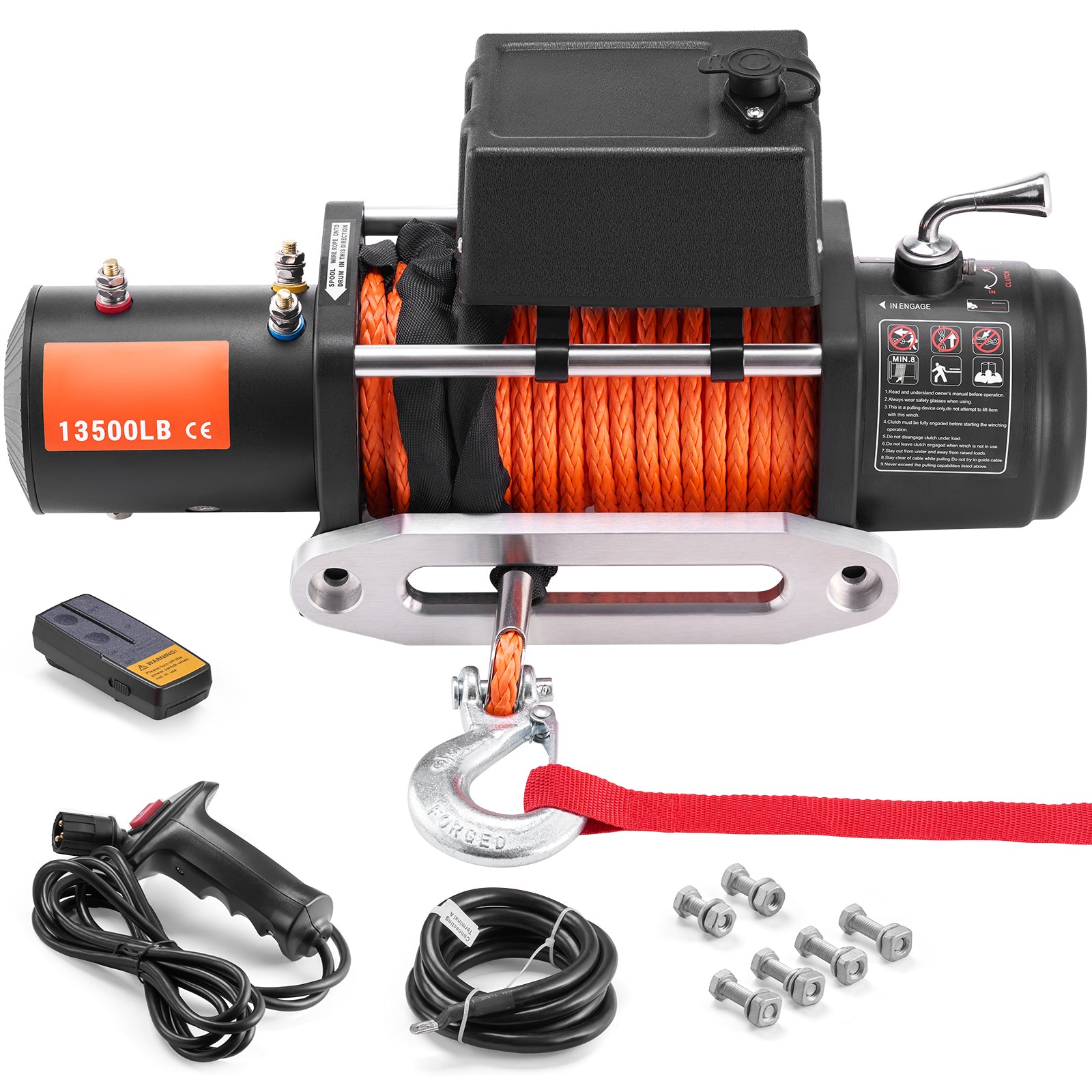 Electric Winch Truck 13,500 lb Synthetic Rope Waterproof Remote Control