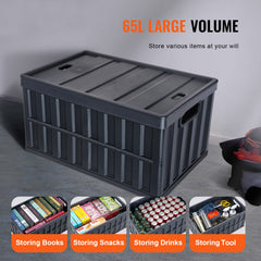 Collapsible Storage Bins with Lids, 65L 3 Packs, Folding Plastic Stackable Utility Crates with Handles, Large Heavy Duty Containers for Clothes, Toys, Books, Snack, Shoes, and Grocery Organizing