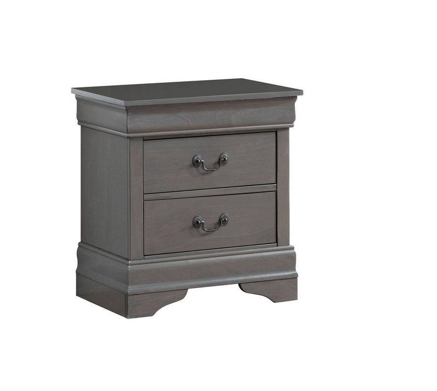 1pc Nightstand Gray Louis Philippe Solid wood English Dovetail Construction Antique Nickle Hanging Pulls