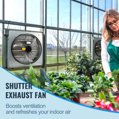 24'' Shutter Exhaust Fan, High-speed 3320 CFM, Aluminum Wall Mount Attic Fan with AC-motor, Ventilation and Cooling for Greenhouses, Garages, Sheds, Shops, FCC