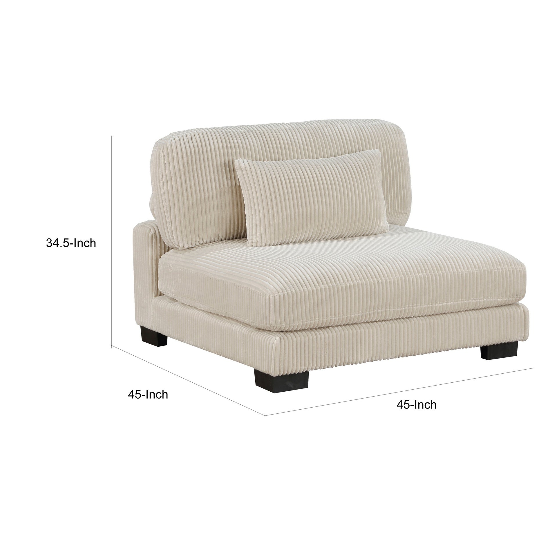 Rix 45 inch Modular Armless Chair, Beige Corduroy Fabric, Black Wood Legs