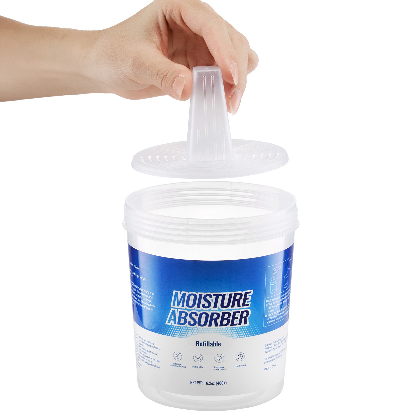 Moisture Absorber Bucket, 2 Packs 16.2 oz Hi-Capacity Moisture Absorber Bucket with 800ml Storage Area & Reusable Outer Bucket for Long-Term Use, Fragrance Free Moisture Absorber for Fresher Air
