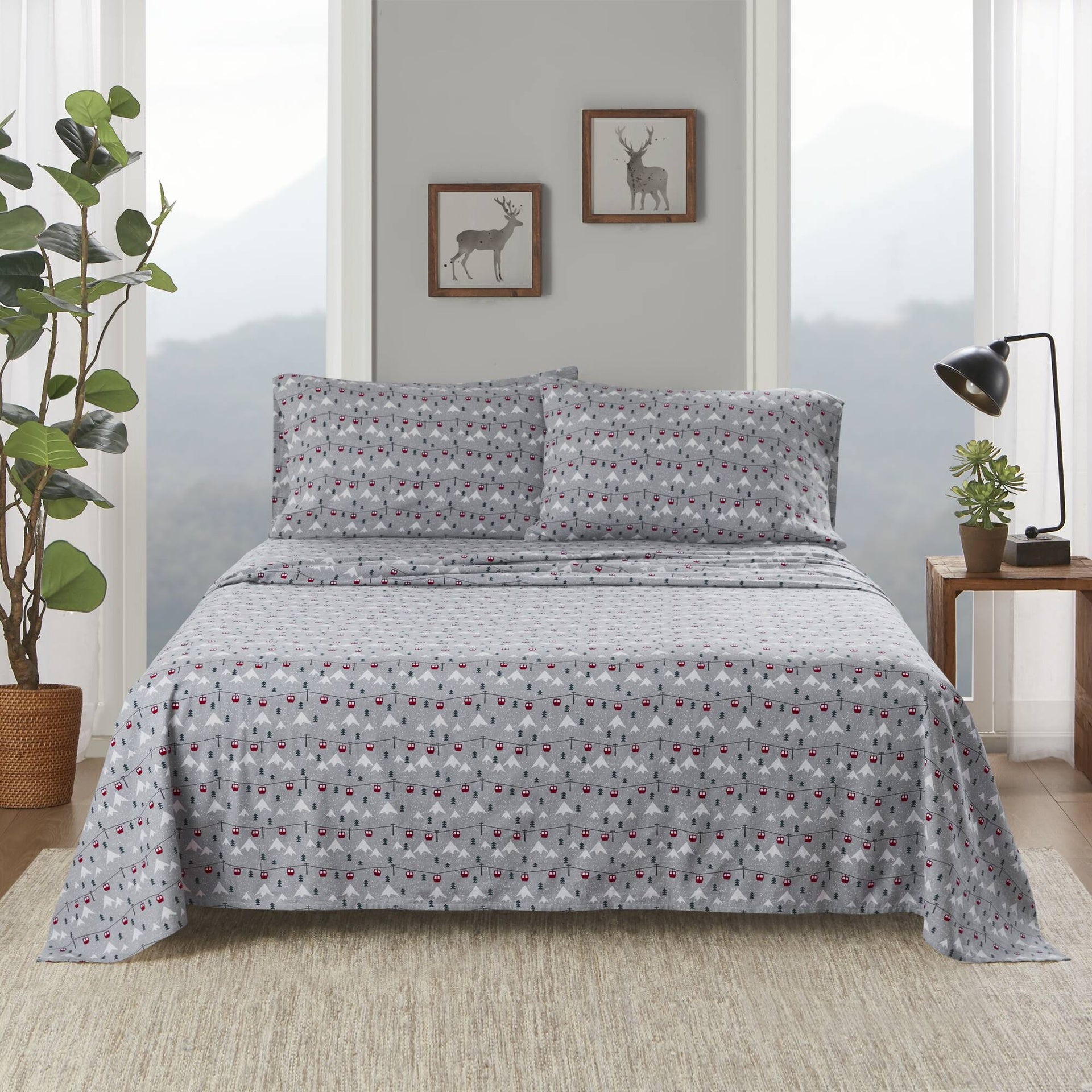 4 PCS Queen Sheet Set Grey Ski Jump