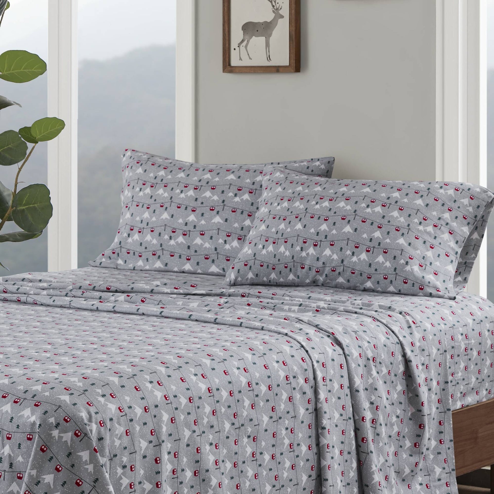 4 PCS Queen Sheet Set Grey Ski Jump