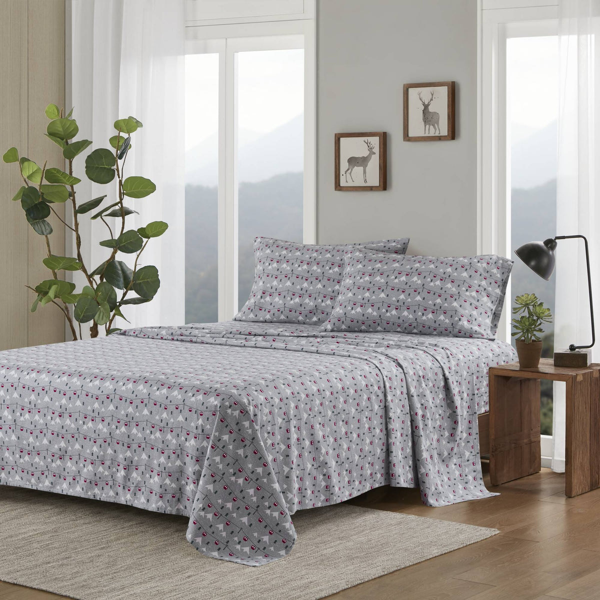 4 PCS Queen Sheet Set Grey Ski Jump