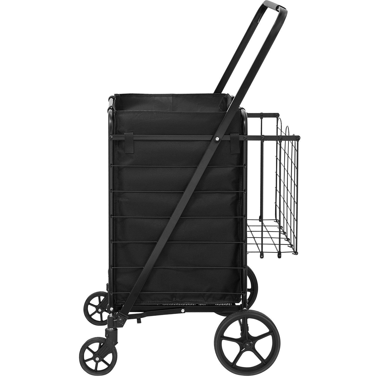 Folding Shopping Cart with Removable Waterproof Liner, 330LBS Large Capacity Jumbo Grocery Cart with Dual Basket, 360° Swivel Wheels, Dense Metal Mesh Base, Heavy Duty Utility Cart for Shopping