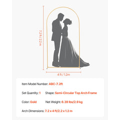 Arch Backdrop Stand, 7.2 x 4 ft, Stable Structure, Easy Assembly, 1 Piece Gold Metal Arch Backdrop Stand for Wedding, Birthday Party, Graduation, Holiday Celebration, and Ceremony Decoration