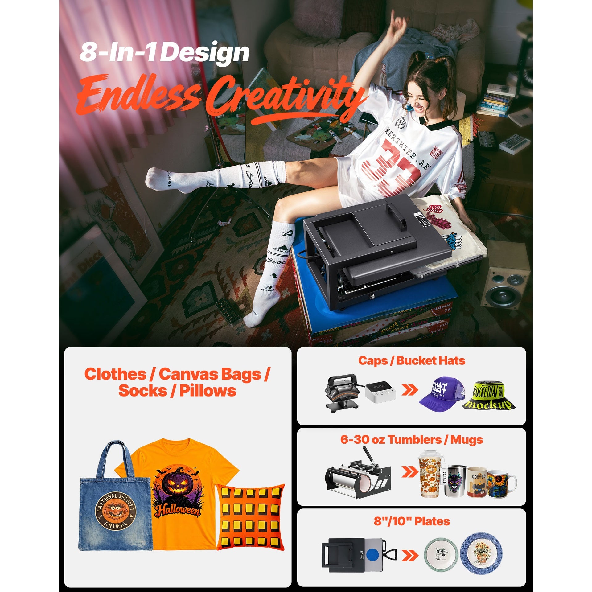 Hybrid Heat Press, 15 x 15 inch, 8-in-1 Multifunction, Heat Up Fast and Even, All-New Patented Design, Easy to Control, Sublimation Press Machine for T-shirts/Mugs/Tumblers/Caps/Plates, Black