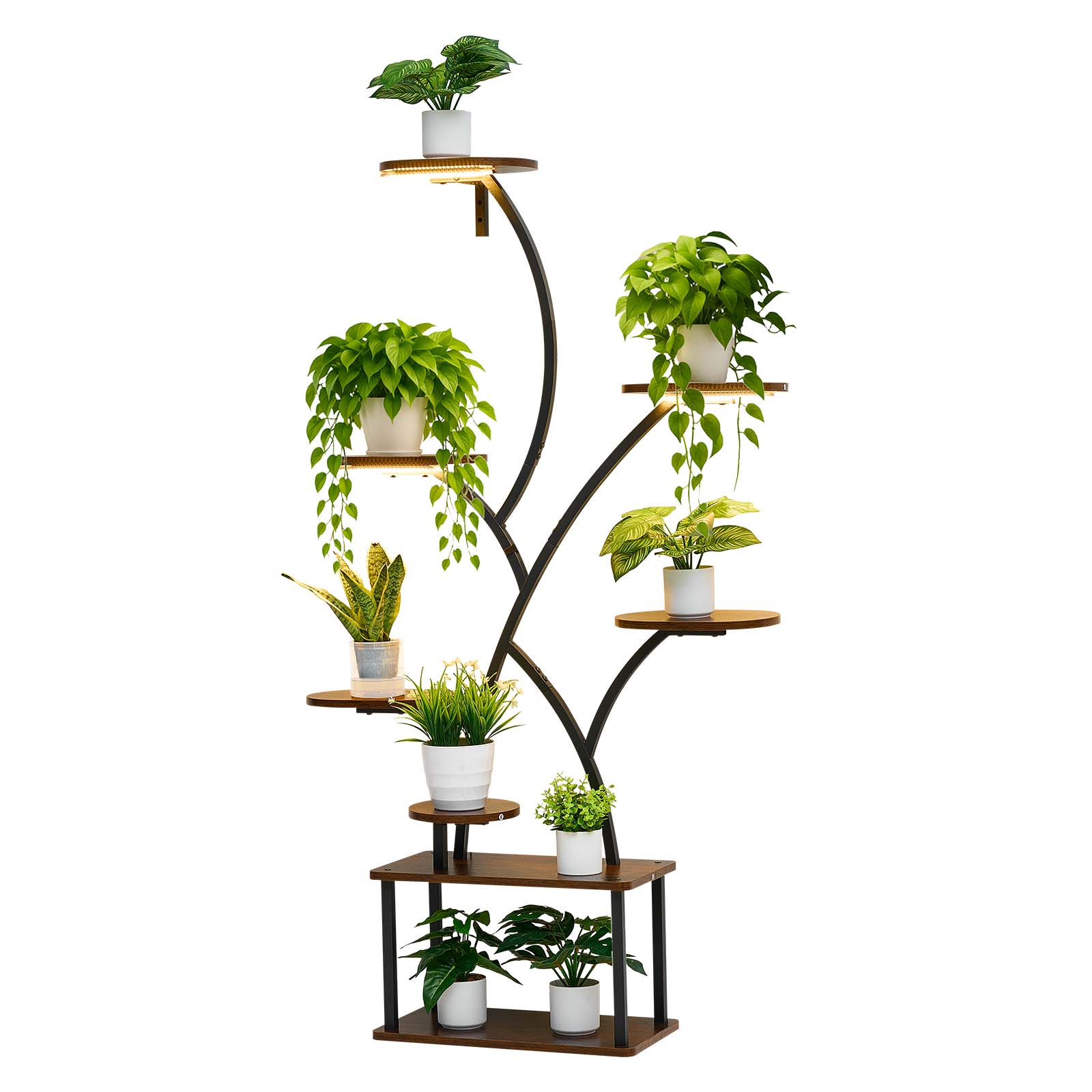 Plant Stand Indoor with Grow Lights, 62 in Tall 8-Tier Lighted Plant Shelf, Metal Corner Plants Holder, 3 Timer & 10 Brightness, Tree-Shaped Flower Display Rack for Living Room Balcony Decor
