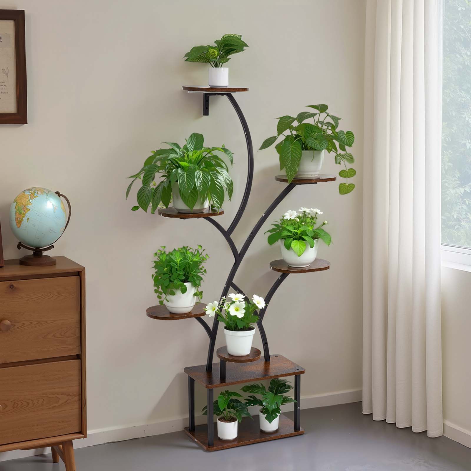 Plant Stand Indoor with Grow Lights, 62 in Tall 8-Tier Lighted Plant Shelf, Metal Corner Plants Holder, 3 Timer & 10 Brightness, Tree-Shaped Flower Display Rack for Living Room Balcony Decor