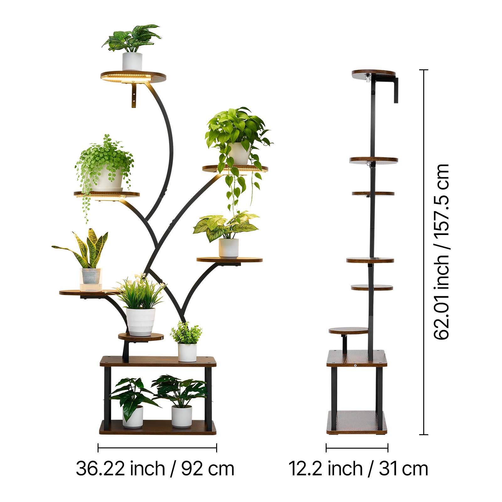 Plant Stand Indoor with Grow Lights, 62 in Tall 8-Tier Lighted Plant Shelf, Metal Corner Plants Holder, 3 Timer & 10 Brightness, Tree-Shaped Flower Display Rack for Living Room Balcony Decor