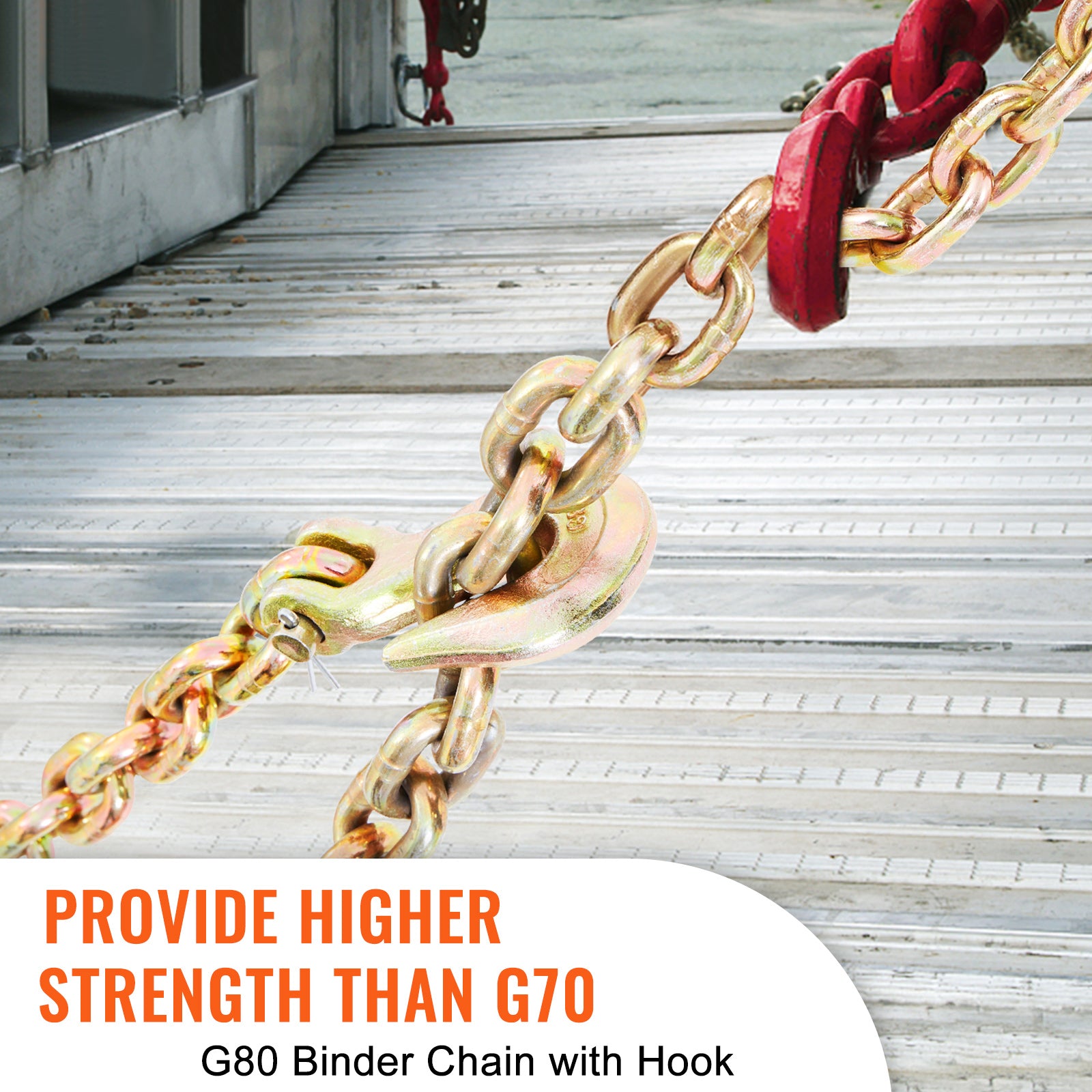 Transport Binder Chain, 4900 lbs Working Load Limit, 5/16'' x 20' G80 Tow Chain Tie Down with Grab Hooks, DOT Certified, Galvanized Coating Manganese Steel for Dock Factory Construction Site
