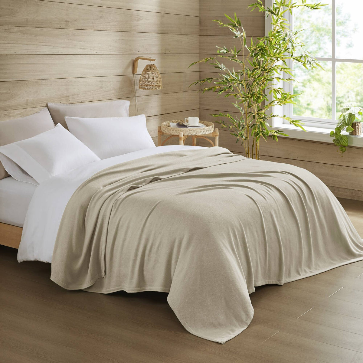 1-Piece Full/Queen Rayon from Bamboo Cotton Blanket, Khaki