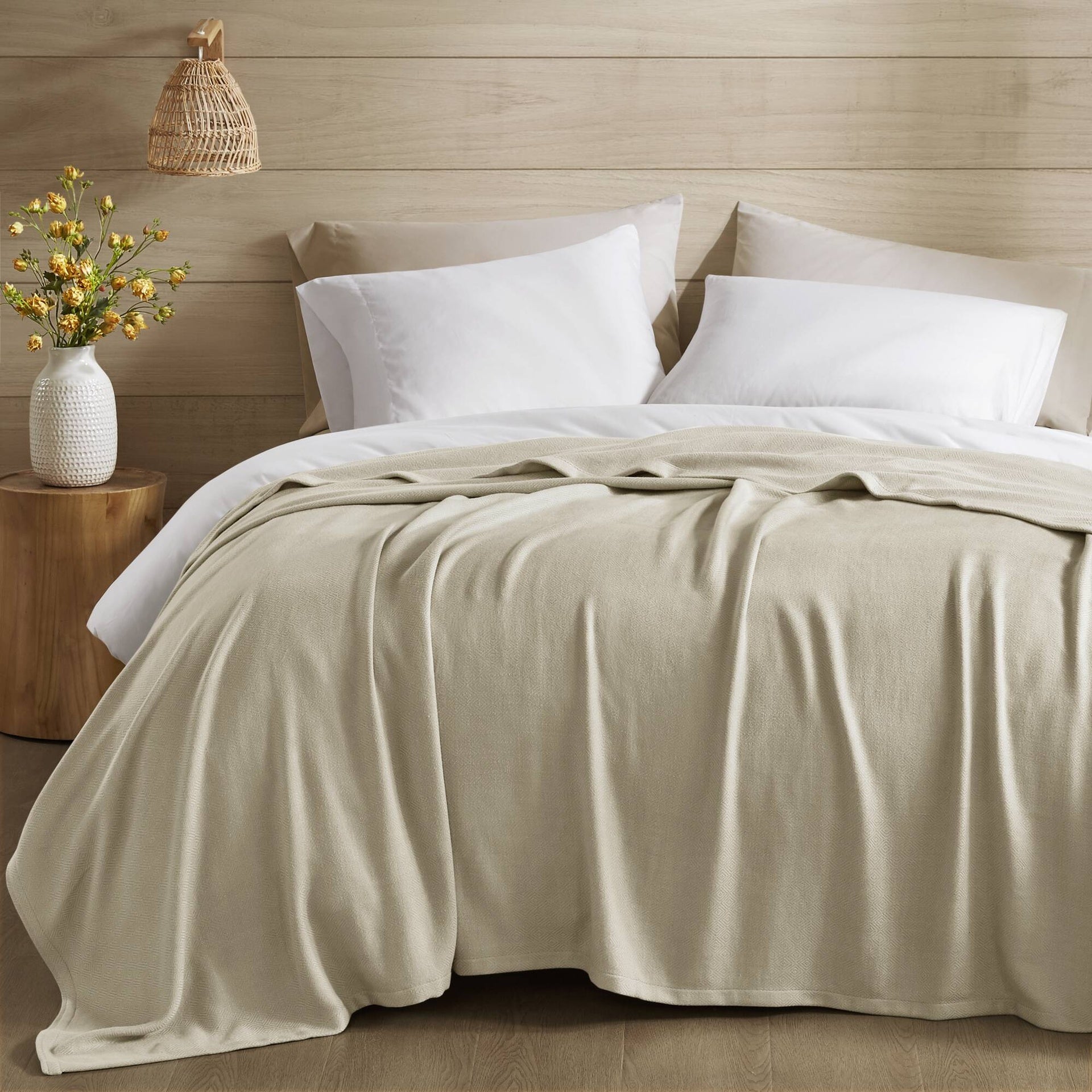 1-Piece Full/Queen Rayon from Bamboo Cotton Blanket, Khaki