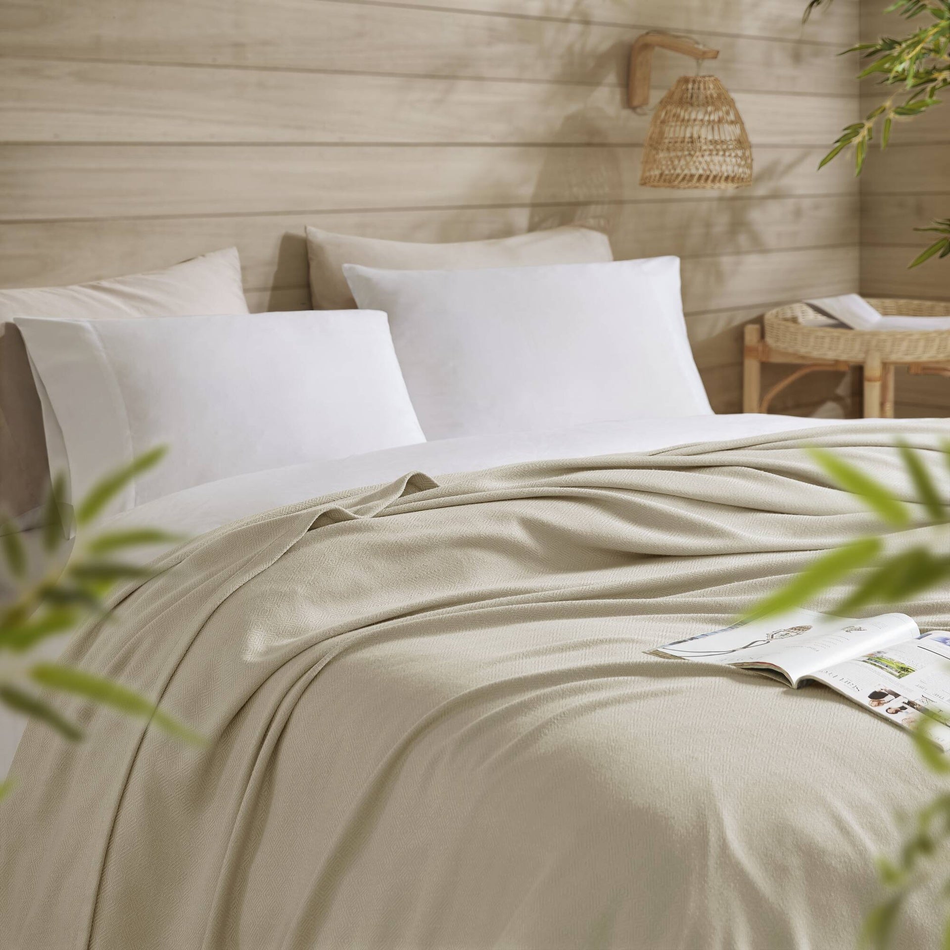 1-Piece Full/Queen Rayon from Bamboo Cotton Blanket, Khaki