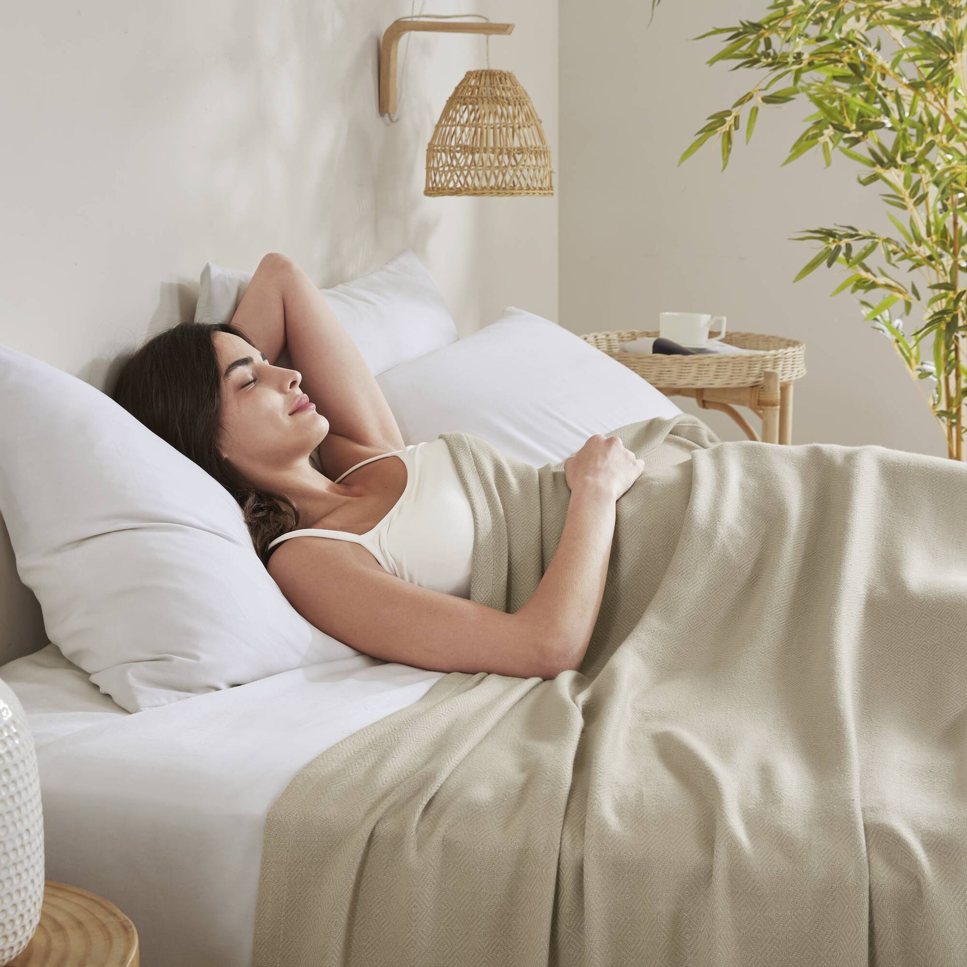 1-Piece Full/Queen Rayon from Bamboo Cotton Blanket, Khaki