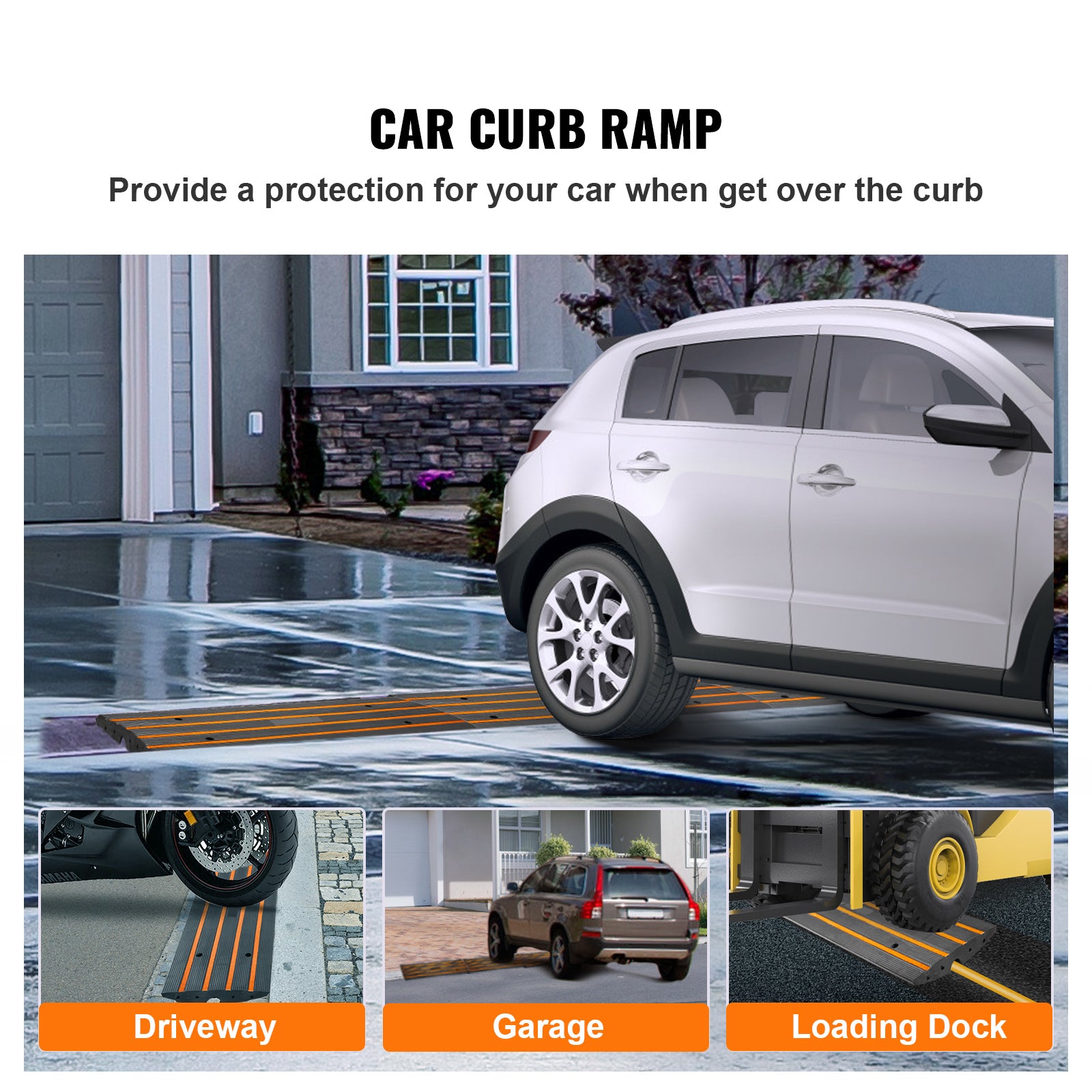 Curb Ramp, 3 Pack Rubber Driveway Ramps, Heavy Duty 33069 lbs Weight Capacity Threshold Ramp, 2.6-inch High Curbside Bridge Ramps for Loading Dock Garage Sidewalk, Expandable Full Ramp Set