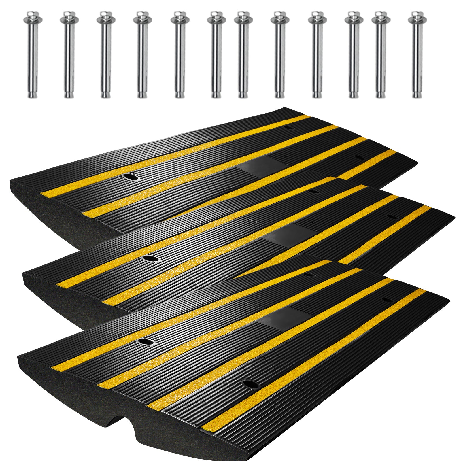 Curb Ramp, 3 Pack Rubber Driveway Ramps, Heavy Duty 33069 lbs Weight Capacity Threshold Ramp, 2.6-inch High Curbside Bridge Ramps for Loading Dock Garage Sidewalk, Expandable Full Ramp Set