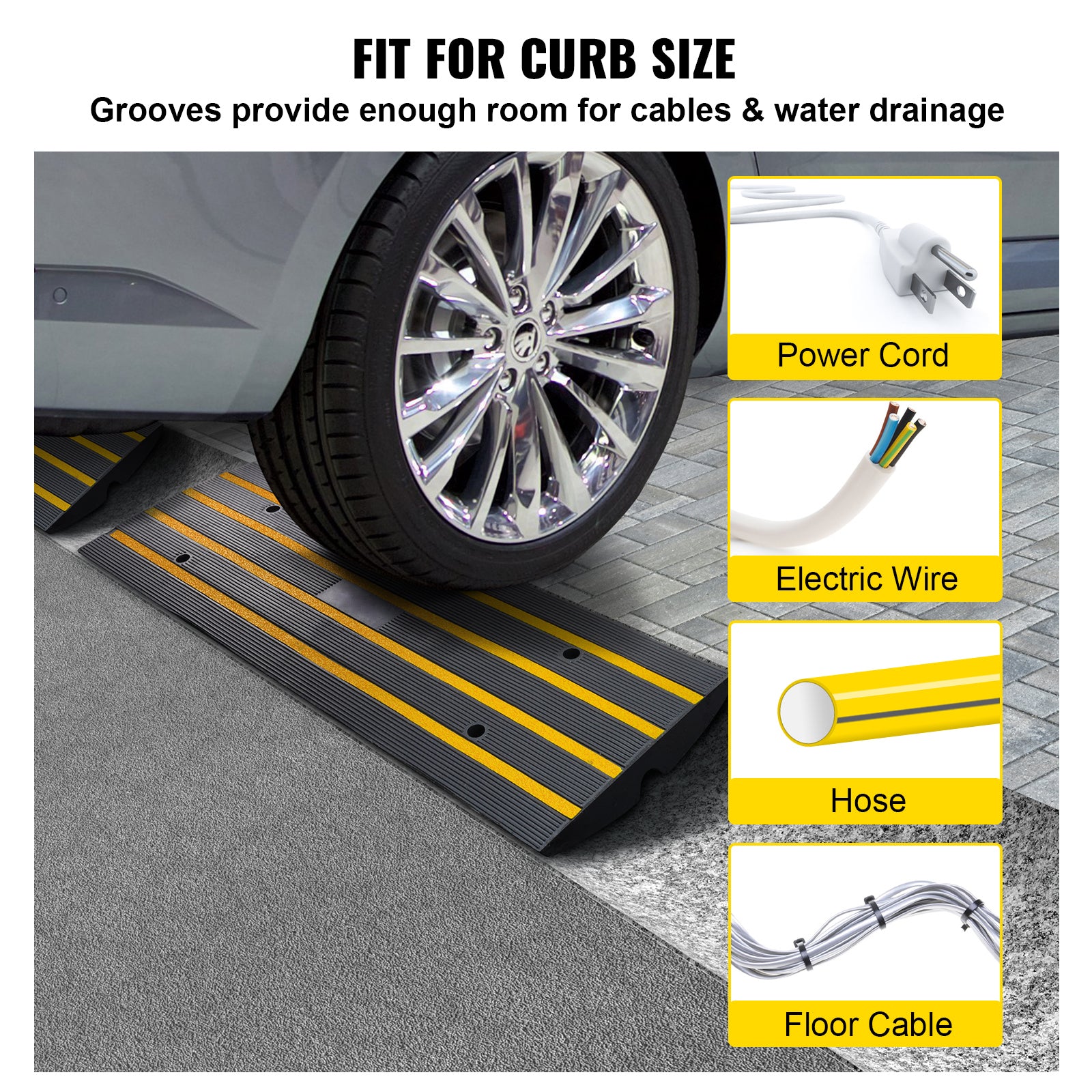 Curb Ramp, 3 Pack Rubber Driveway Ramps, Heavy Duty 33069 lbs Weight Capacity Threshold Ramp, 2.6-inch High Curbside Bridge Ramps for Loading Dock Garage Sidewalk, Expandable Full Ramp Set