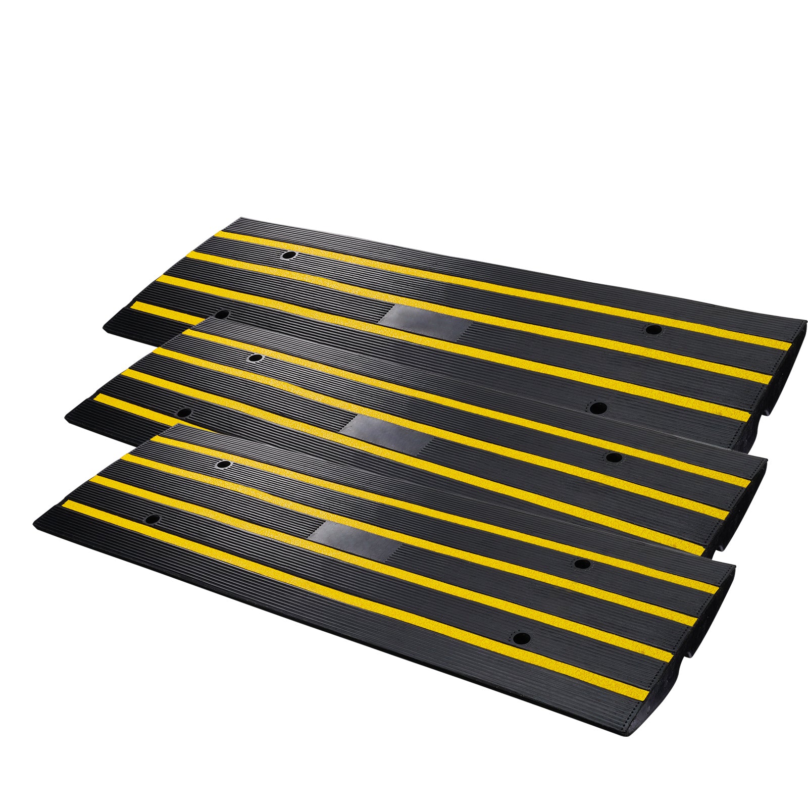 Curb Ramp, 3 Pack Rubber Driveway Ramps, Heavy Duty 33069 lbs Weight Capacity Threshold Ramp, 2.6-inch High Curbside Bridge Ramps for Loading Dock Garage Sidewalk, Expandable Full Ramp Set