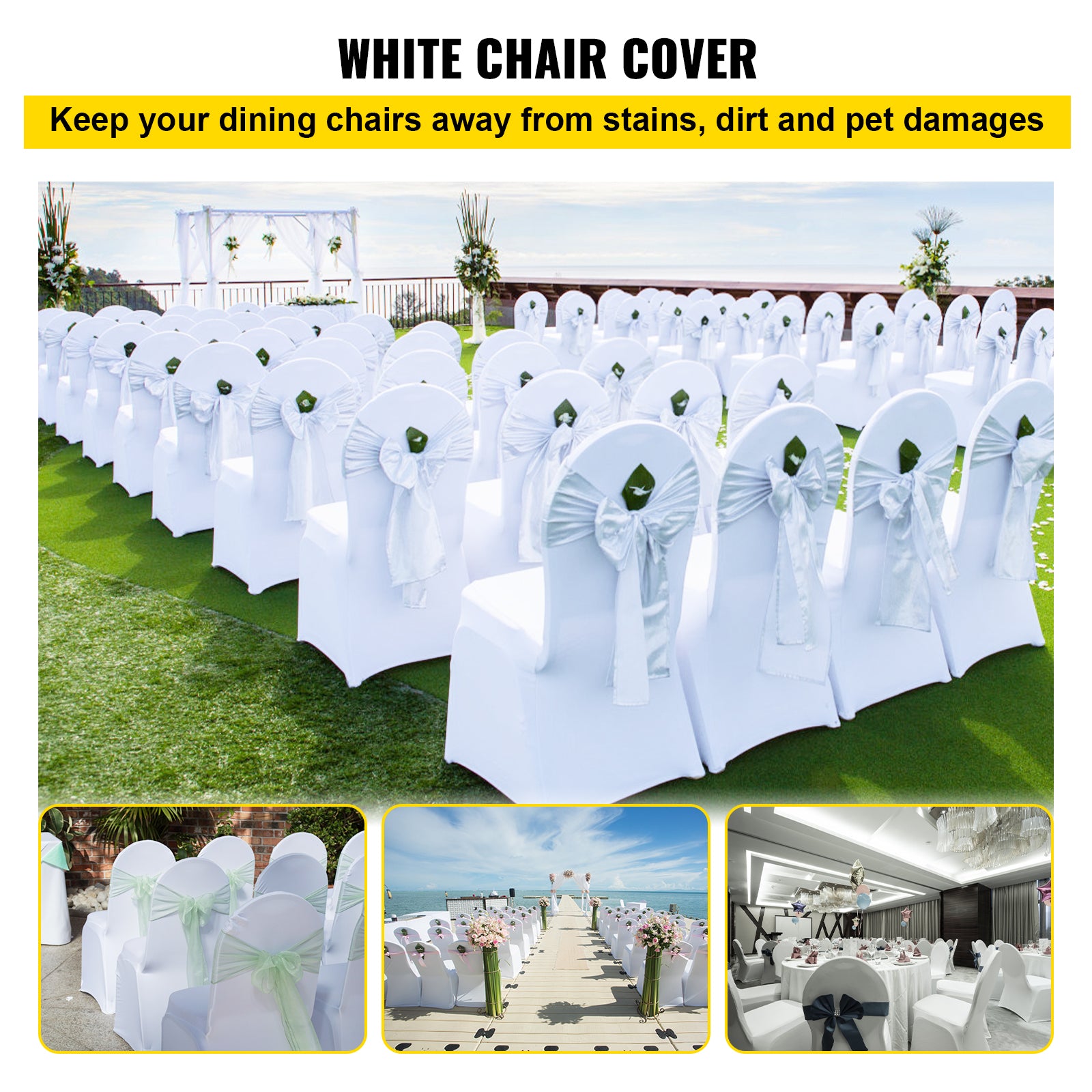 Stretch Spandex Folding Chair Covers, Universal Fitted Chair Cover, Removable Washable Protective Slipcovers, for Wedding, Holiday, Banquet, Party, Celebration, Dining (50PCS White)