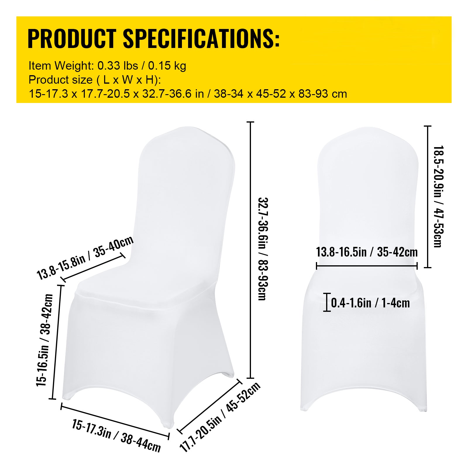 Stretch Spandex Folding Chair Covers, Universal Fitted Chair Cover, Removable Washable Protective Slipcovers, for Wedding, Holiday, Banquet, Party, Celebration, Dining (50PCS White)
