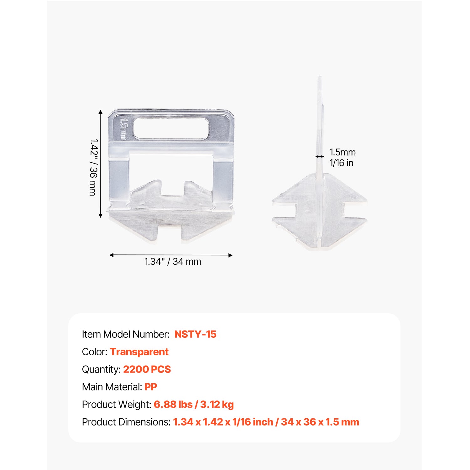 Tile Leveling System Clips, 2000-Piece 1/16" Tile Spacers Clips Tile Tools, 1.5mm Floor Wall Spacer Tiling Tool Set, Tile Installation Tools for Professional Ceramic Tile and Stone Installation