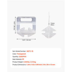 Tile Leveling System Clips, 2000-Piece 1/16" Tile Spacers Clips Tile Tools, 1.5mm Floor Wall Spacer Tiling Tool Set, Tile Installation Tools for Professional Ceramic Tile and Stone Installation