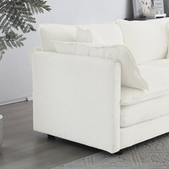 Modern Fabric Loveseat Sofa Couch for Living Room, Upholstered Large Size Deep Seat 2-Seat Sofa with 4 Pillows ,White Chenille