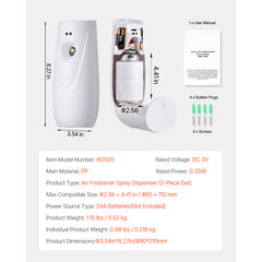 Automatic Air Freshener Spray Dispenser, 2-Pack, Wall Mounted or Free Standing, Battery Operated, Multiple Time Settings for Home, Indoor, Bathrooms, Offices, Hotels, Commercial Places, White