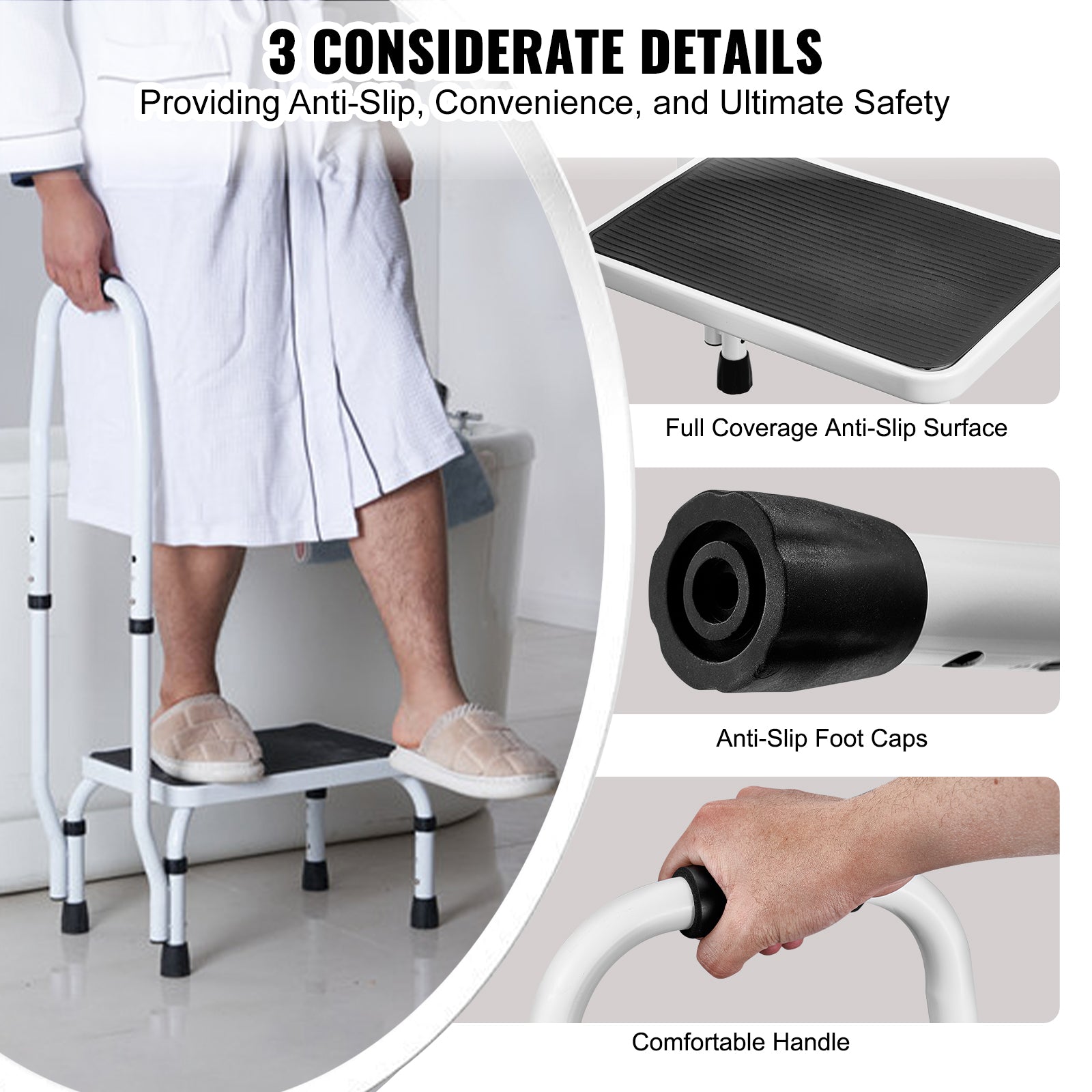 Step Stool 1-Step 330lbs Capacity, 3 Adjustable Height with Handle Steel Step Ladder, Portable Toddler Step Stools for Adults, Non-Slip Sturdy Step Ladders for Office, RVs, Pets