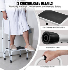Step Stool 1-Step 330lbs Capacity, 3 Adjustable Height with Handle Steel Step Ladder, Portable Toddler Step Stools for Adults, Non-Slip Sturdy Step Ladders for Office, RVs, Pets