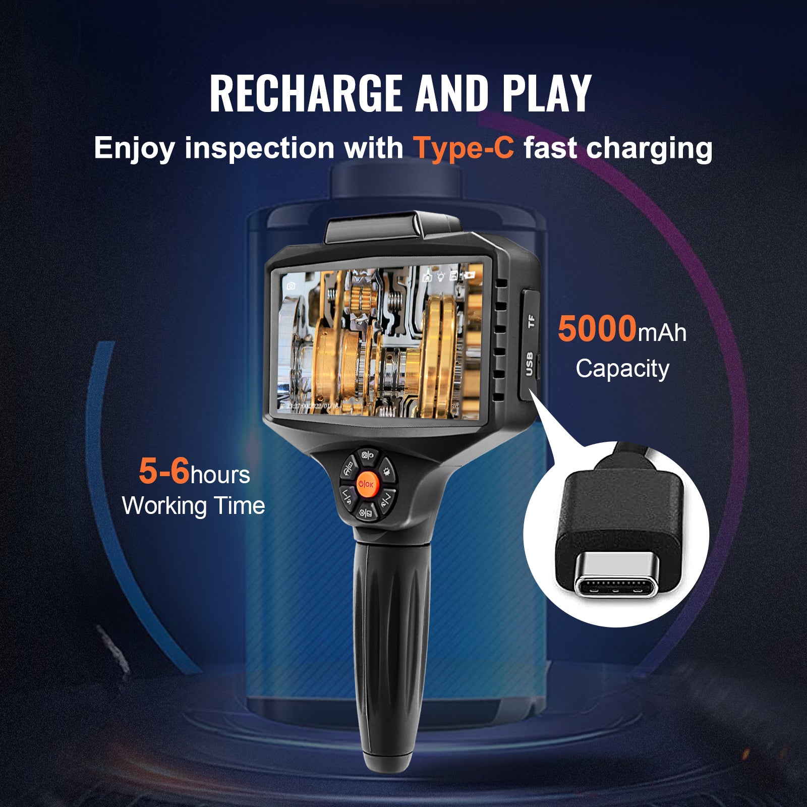 Triple Lens Borescope, 5" IPS Screen Inspection Camera with Lights, 8X Zoom 1080P HD Split Screen, 10 LED Lights Scope Endoscope Camera for Automotive, Plumbing(16.5FT Cable, 32GB Card)