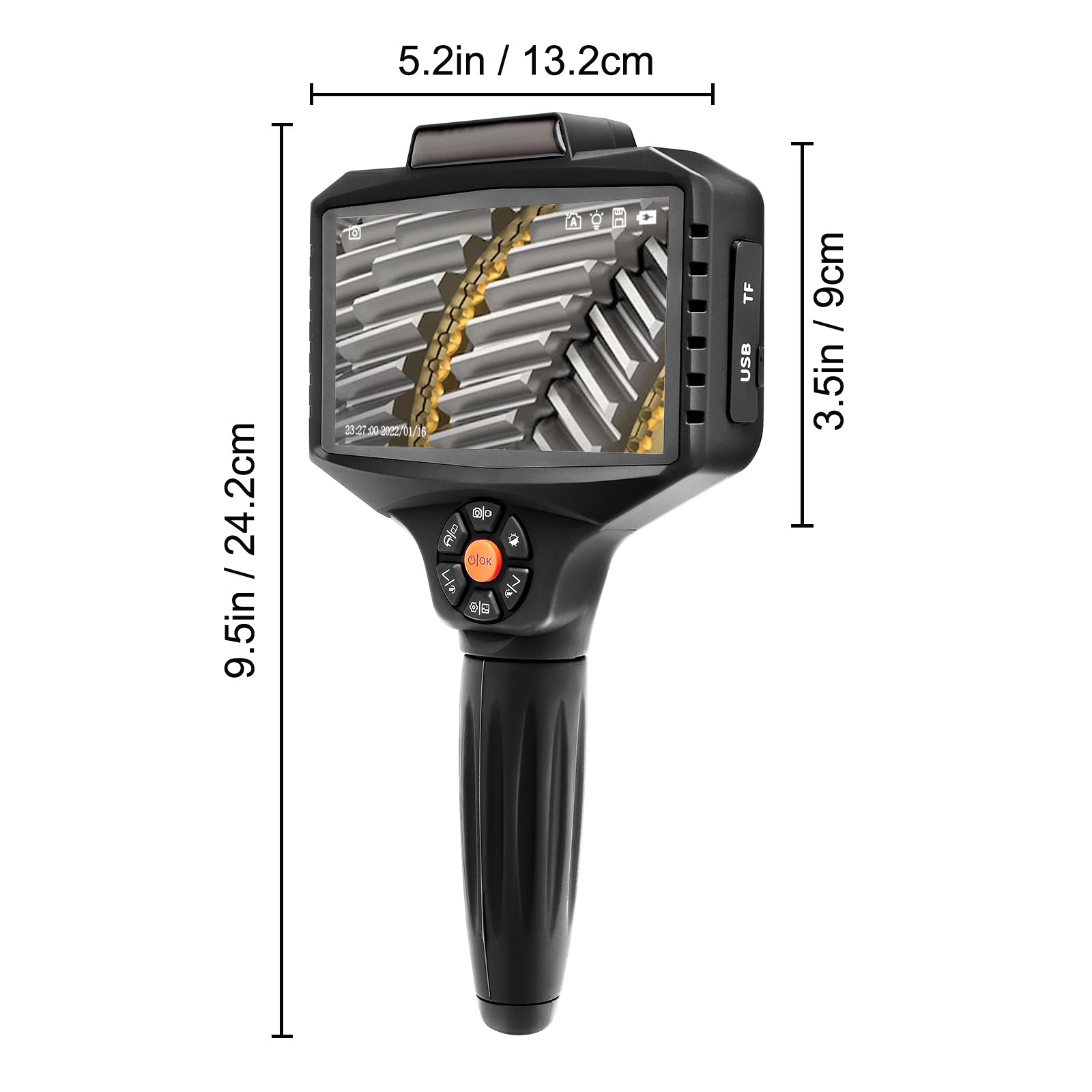 Triple Lens Borescope, 5" IPS Screen Inspection Camera with Lights, 8X Zoom 1080P HD Split Screen, 10 LED Lights Scope Endoscope Camera for Automotive, Plumbing(16.5FT Cable, 32GB Card)