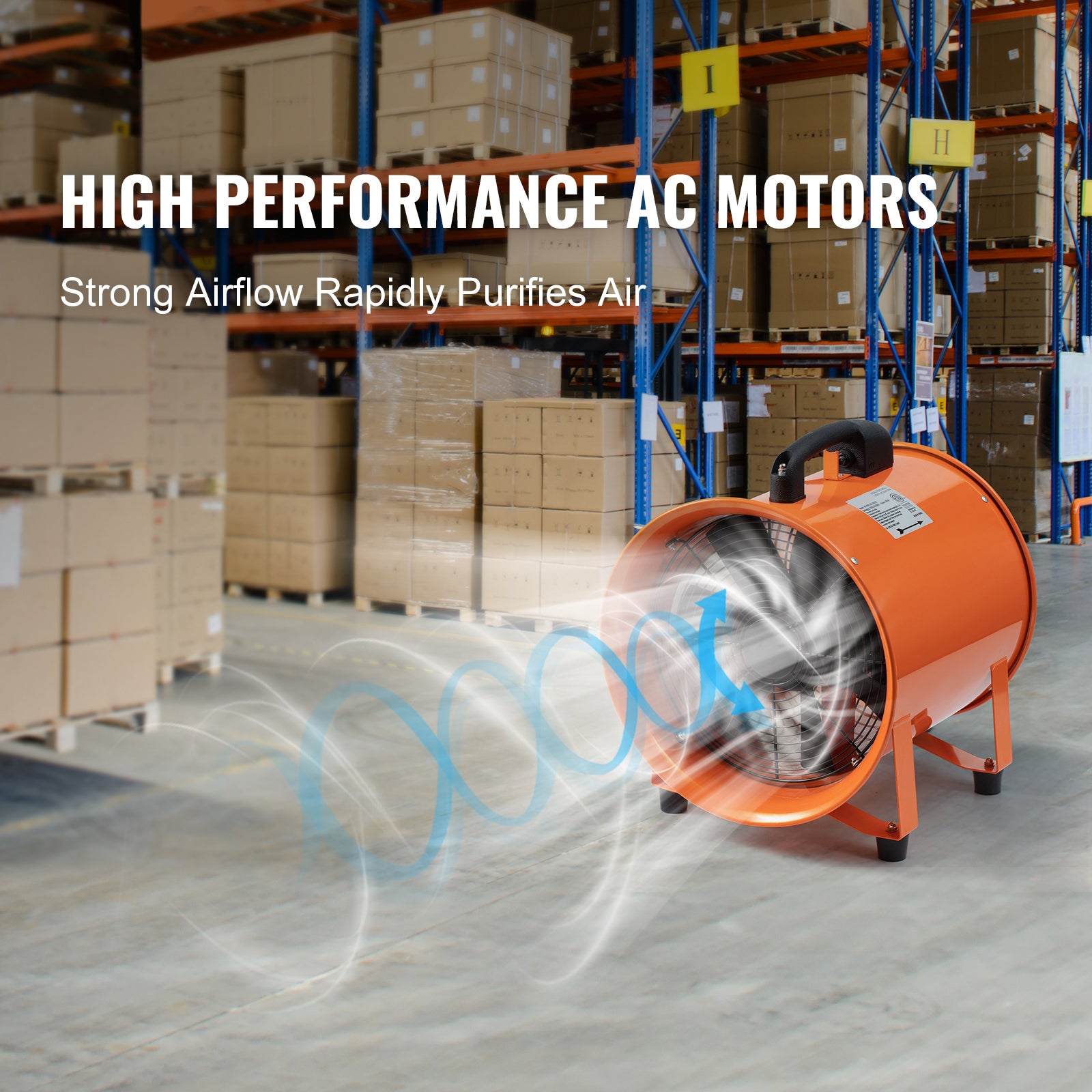 Portable Ventilator, 12 inch Heavy Duty Cylinder Fan with 16.4ft Duct Hose, 585W Strong Shop Exhaust Blower 3198CFM, Industrial Utility Blower for Sucking Dust, Smoke, Smoke Home/Workplace
