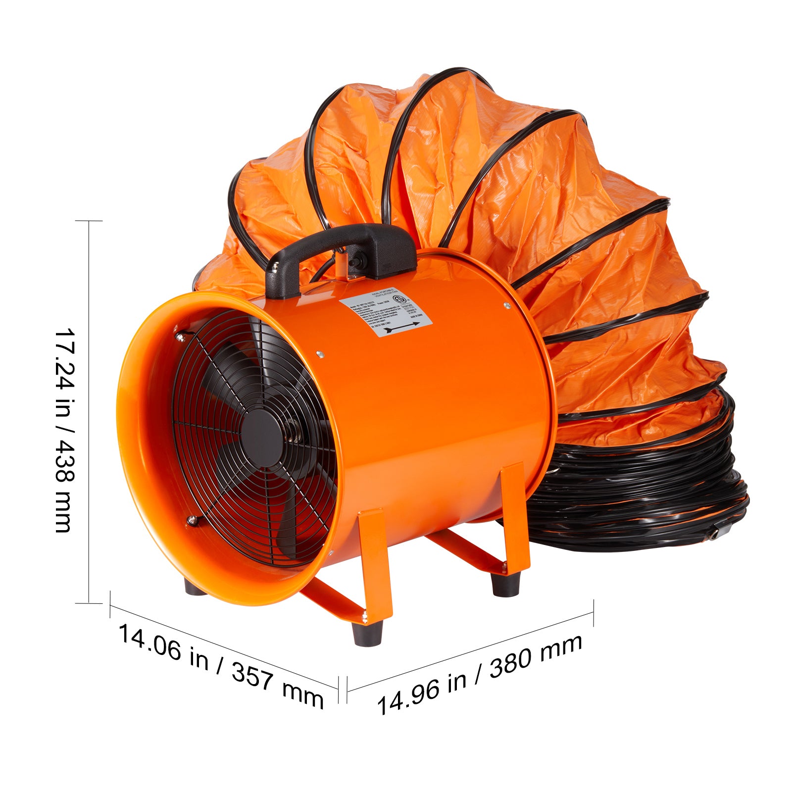 Portable Ventilator, 12 inch Heavy Duty Cylinder Fan with 16.4ft Duct Hose, 585W Strong Shop Exhaust Blower 3198CFM, Industrial Utility Blower for Sucking Dust, Smoke, Smoke Home/Workplace