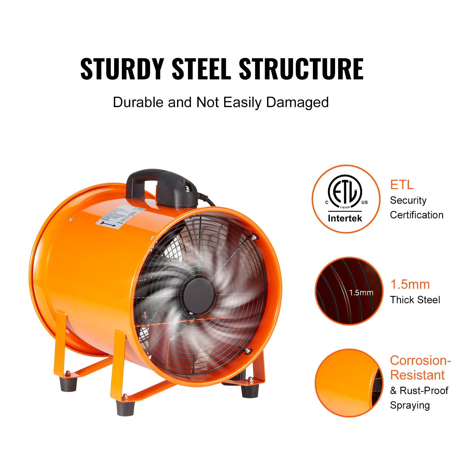 Portable Ventilator, 12 inch Heavy Duty Cylinder Fan with 16.4ft Duct Hose, 585W Strong Shop Exhaust Blower 3198CFM, Industrial Utility Blower for Sucking Dust, Smoke, Smoke Home/Workplace