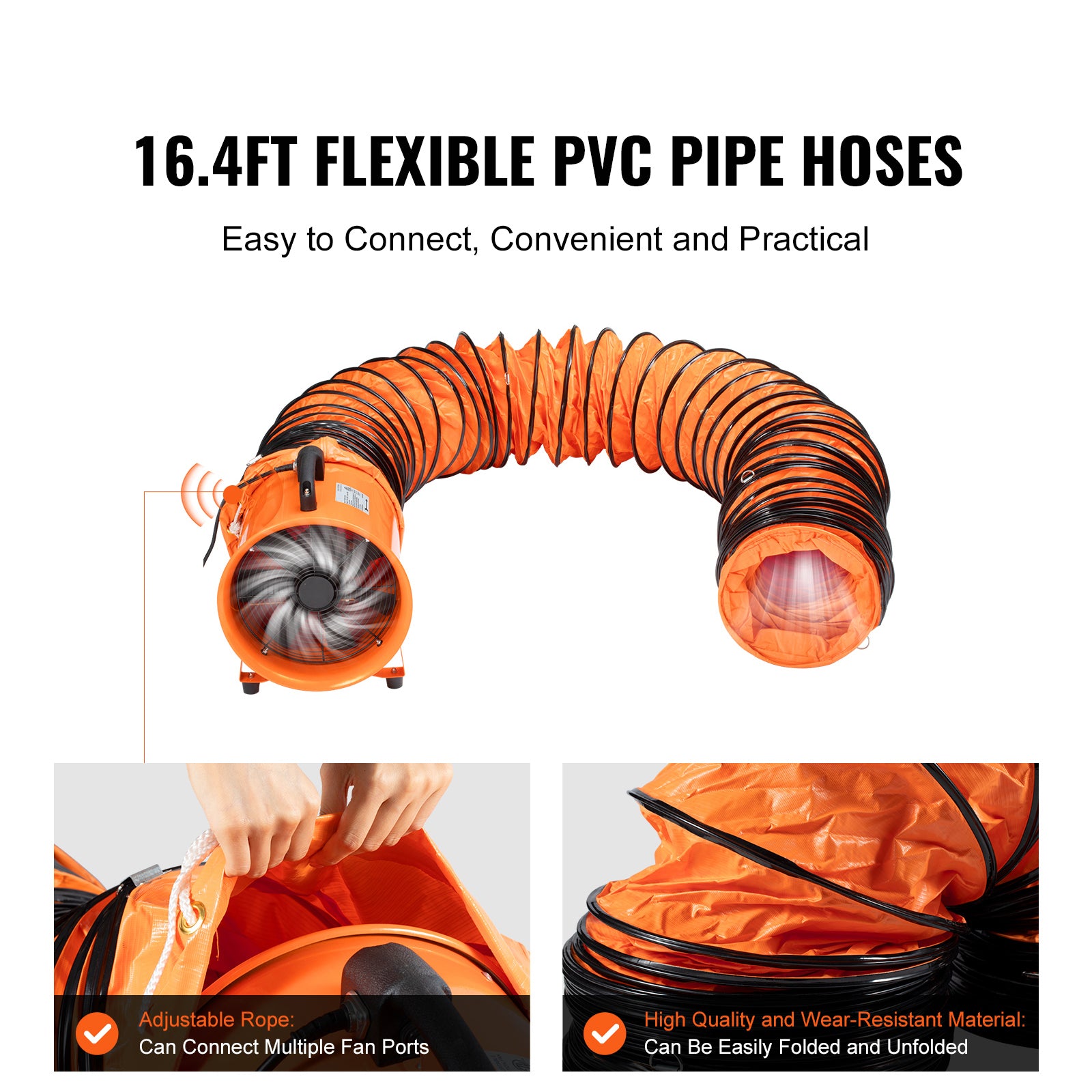 Portable Ventilator, 12 inch Heavy Duty Cylinder Fan with 16.4ft Duct Hose, 585W Strong Shop Exhaust Blower 3198CFM, Industrial Utility Blower for Sucking Dust, Smoke, Smoke Home/Workplace