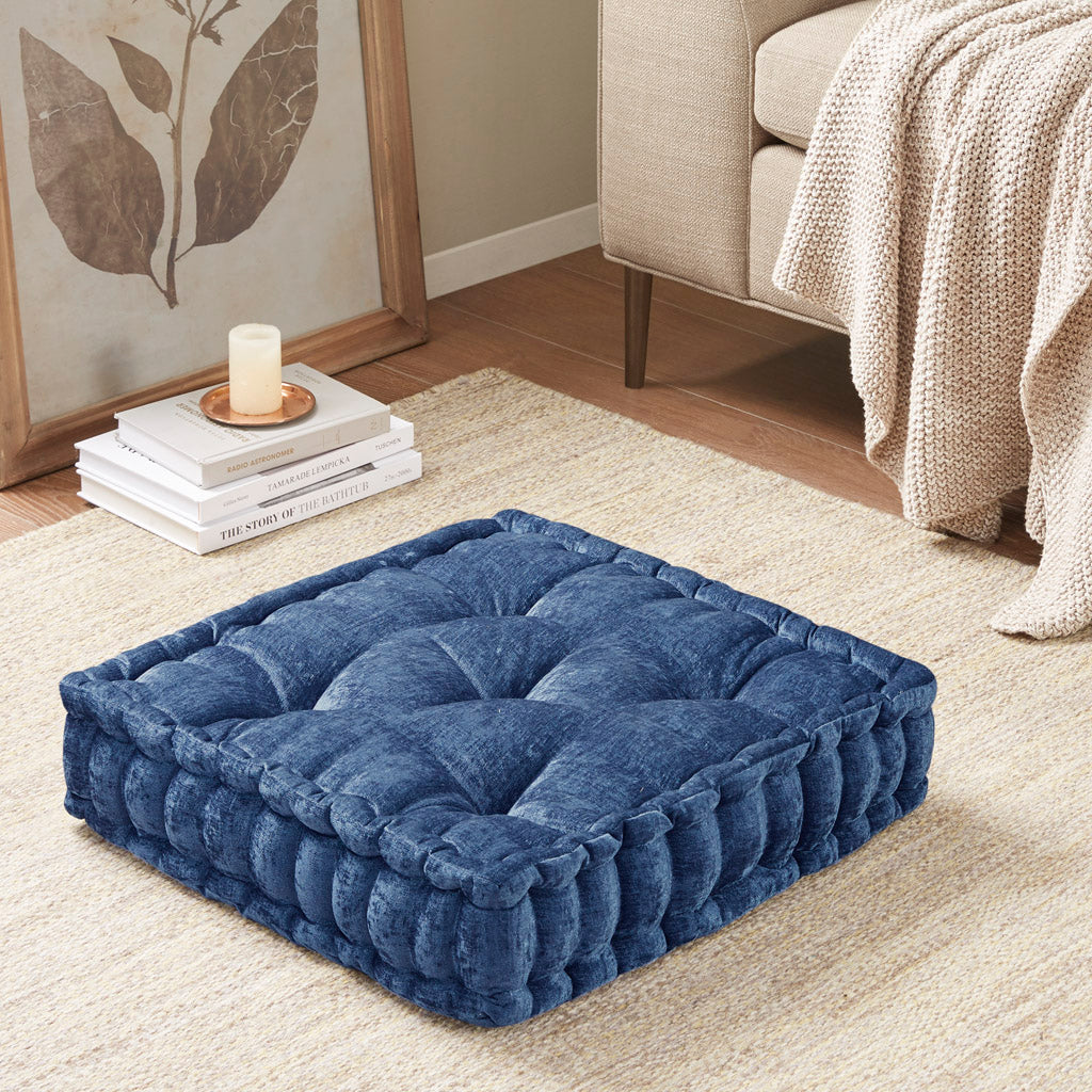 Poly Chenille Square Floor Pillow Cushion Navy 20x20"