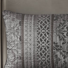6-Piece King/Cal King 6 Piece Jacquard Quilt Set with Throw Pillows,Grey