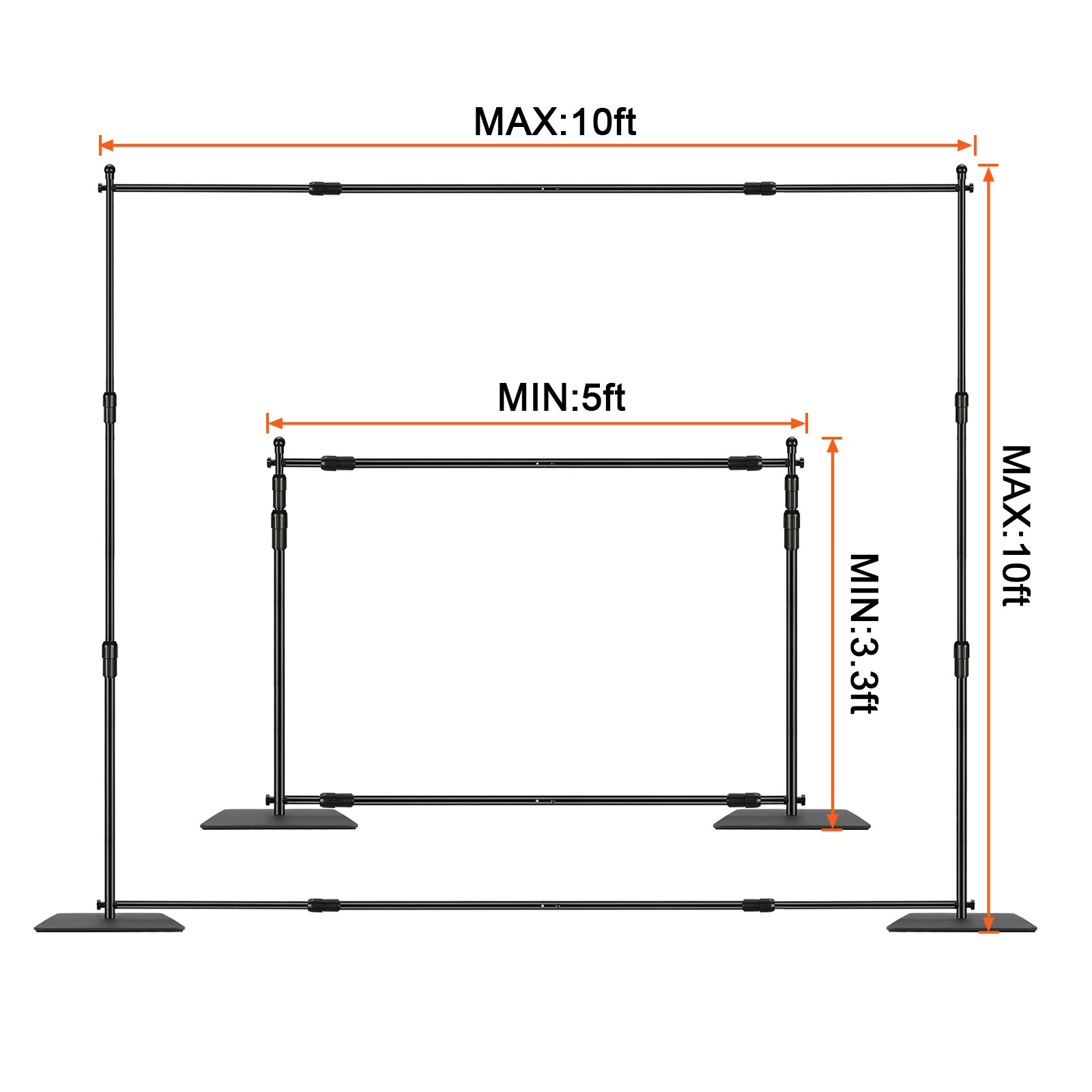 10ft x 10ft Pipe and Drape Kit, Heavy Duty Backdrop Stand with Carbon Steel Base, Adjustable Backdrop Support with 6 Clamps and A Carry Bag for Wedding, Party, Event, Photography, and Exhibition