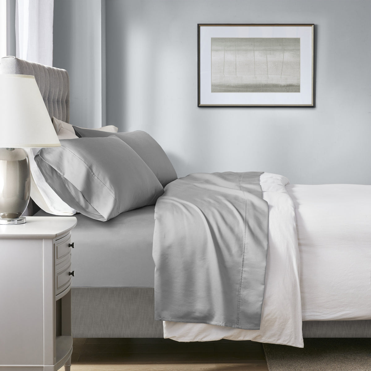 4-Piece Queen HeiQ Smart Temperature Cotton Blend Sheet Set, Grey