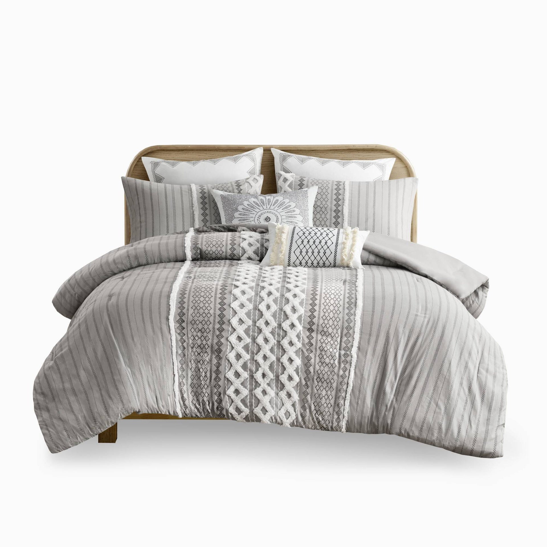 Cotton Printed Comforter Set with Chenille Gray King/Cal King