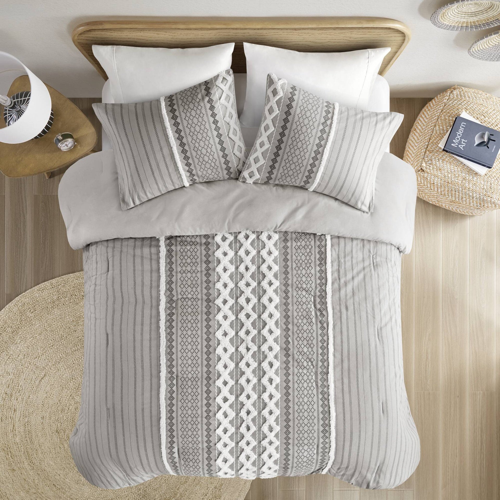 Cotton Printed Comforter Set with Chenille Gray King/Cal King
