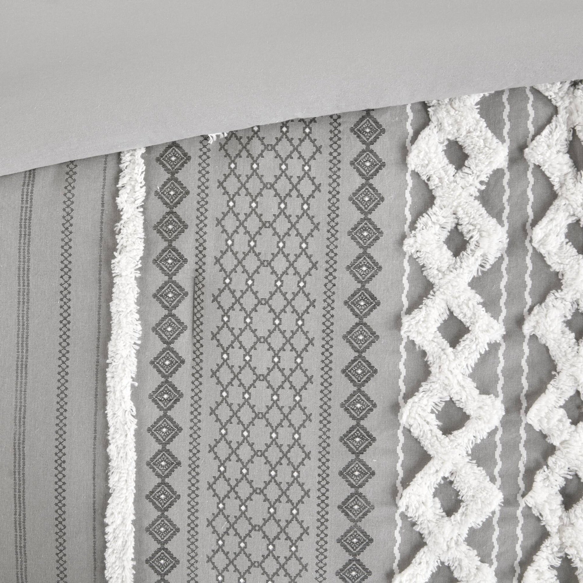 Cotton Printed Comforter Set with Chenille Gray King/Cal King